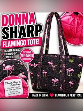 Donna Sharp Quilted Flamingo Tote in Black and Pink